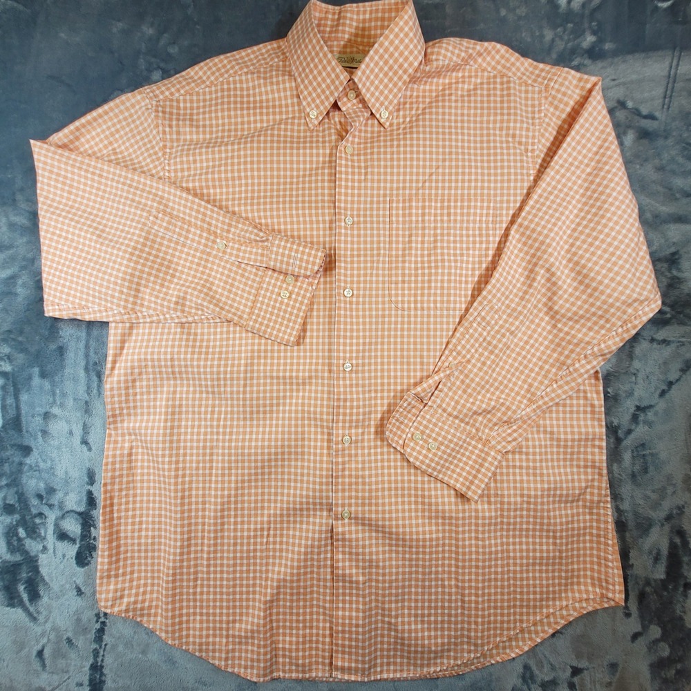 Peter Millar Sea Island Orange Gingham Cotton Button‎ Down Shirt Mens XL L/S